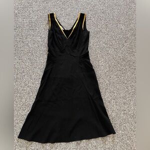 Prada Italy V-Neck Gold Trim Layered Fitted Dress Sz 40